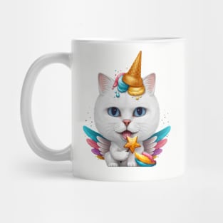 White Cat Ice Cream Unicorn Mug